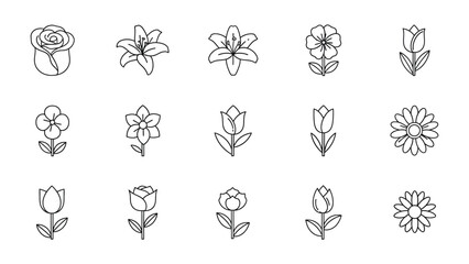 Flower icons: A collection of delicate floral illustrations, each artfully crafted with minimalist elegance, ready to add a touch of natural beauty to any design or project.