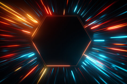 Abstract Hexagon Neon Lightspeed Tunnel: Futuristic, Energetic, Dynamic Background