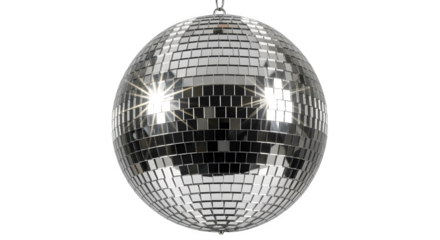 Shiny disco ball party decoration, isolated on white background