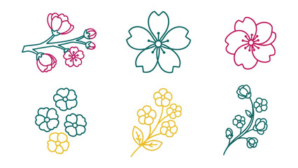 Botanical Blooms: An array of delicately illustrated blooms in vibrant colors, perfect for spring themed designs and nature-inspired projects.