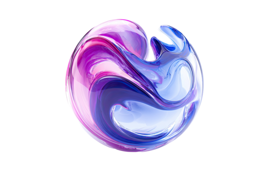 Abstract sphere with swirling, vibrant colors.  A smooth, rounded form is filled with flowing,  intertwined hues of purple, pink, and blue
