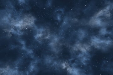 Naklejka premium Dark Blue Night Sky with Stars and Clouds, Atmospheric View, Celestial Background, Nighttime Scenery, Dreamy Look