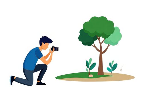 a man taking a photo of a tree - Powered by Adobe
