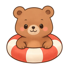 Obraz premium PNG Cute bear with lifebuoy illustration.