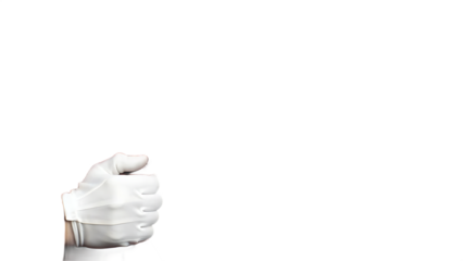 Hand in white glove pulling red curtain isolated on a transparent background image