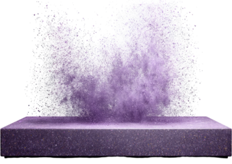 Purple powder erupts from a platform