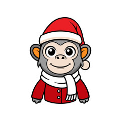 vector outline of a cute chimpanzee wearing a santa