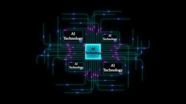AI technology futuristic glowing neon circuit board background with artificial intelligence theme, digital technology network, abstract high-tech schematic design, blue light lines and luminous. 