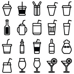 Collection of stylized beverage icons representing various drinks like cocktails and sodas