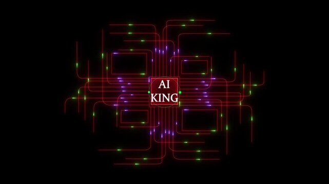 AI king futuristic glowing neon circuit board background with artificial intelligence theme, digital technology network, abstract high-tech schematic design, rad light lines and luminous. 