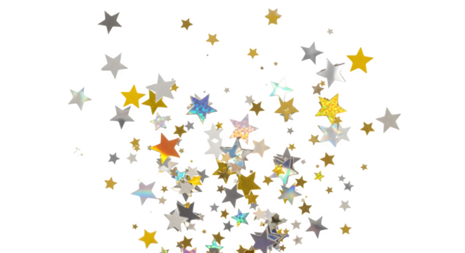 Star-shaped confetti scatter, isolated on white background