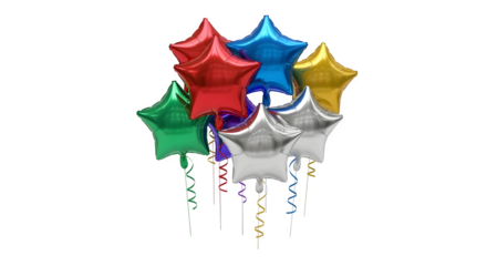 Star-shaped metallic balloons in assorted colors, isolated on white background