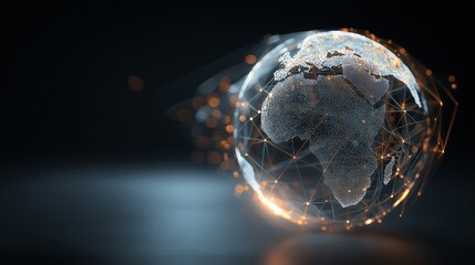 Futuristic globe hologram with connected nodes digital earth glowing network technology innovation abstract dark background Africa modern science