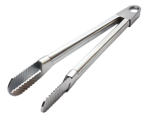Stainless steel kitchen tongs isolated on transparent background