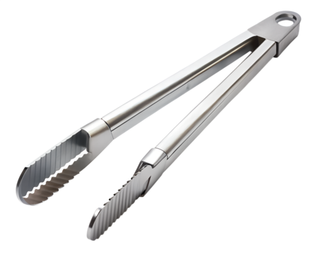 Stainless steel kitchen tongs isolated on transparent background