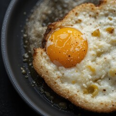 Spooky Fried Egg on Plate in Dark Kitchen Setting