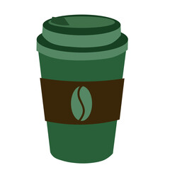 Flat design illustration of a disposable coffee cup with lid, ideal for caf&eacute; and beverage concepts.