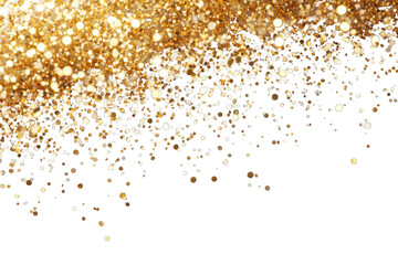 Golden glitter confetti shower on black background