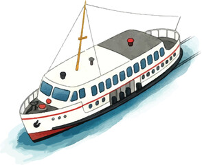 Naklejka premium Elegant Ferry Boat Illustration for Coastal Transport Design