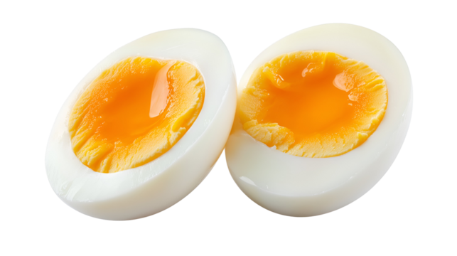 Perfectly Halved Hard Boiled Egg with a Soft Yolk on a Transparent Background Ready for Food Photography