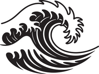 Obraz premium Dynamic Black and White Japanese Wave Illustration with Detailed Foam and Crest great wave ocean