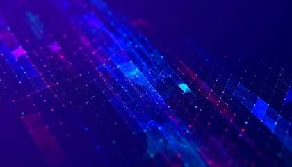 A dynamic display of interconnected, vibrant shapes and glowing lines forming a complex network against a dark, rich background.