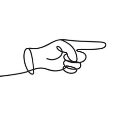 Continuous line drawing of a hand with the index finger pointing to the right on a white background