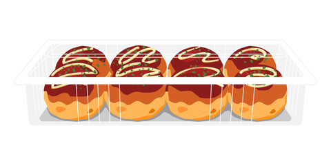 正面から見たたこ焼きのイラスト　8個　フードパック