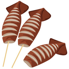 ikayaki, Japanese grilled squid vector.