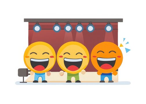 two emotics singing at a stage