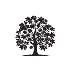 Obraz premium Black Color Chestnut Tree Silhouette Vector Illustration, Solid White Background.