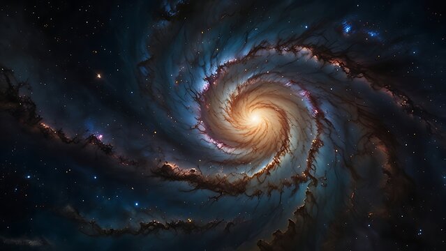 spiral galaxy with glowing core and colorful swirling arms in deep spac