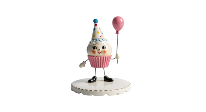 Vintage birthday cake topper, isolated on white background