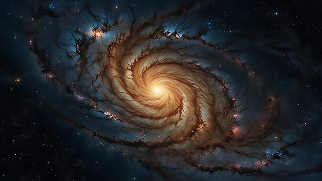 spiral galaxy with glowing core and colorful swirling arms in deep spac - Powered by Adobe