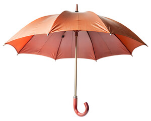 Open orange umbrella with a curved handle isolated on transparent background