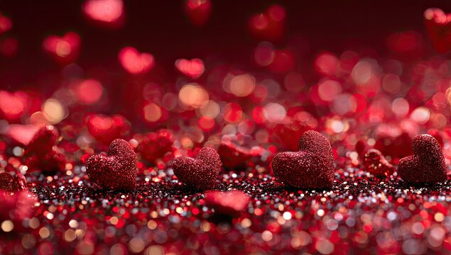 Romantic red hearts on a sparkling background