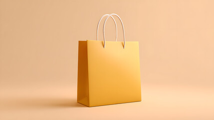 Minimalist 3D rendered orange shopping bag on a clean beige background, symbolizing retail, e-commerce, and promotional concepts with abstract design.