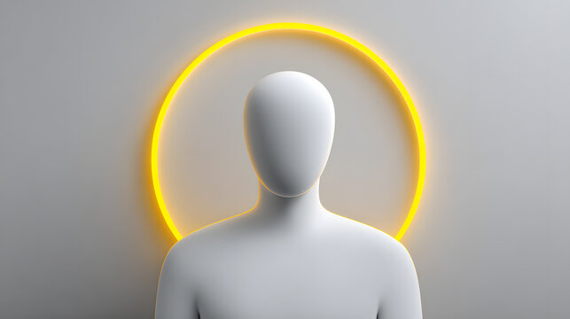 Sleek 3D Minimalist Render of an Anonymous Humanoid Figure with a Luminous Neon Halo, Symbolizing Digital Identity, User Profile, or AI Concept for Modern UI/UX.