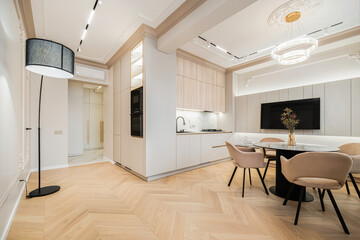 Modern apartment interior with elegant decor and stylish furniture in a well-lit space
