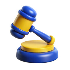 3d rendered blue and yellow gavel isolated on transparent background