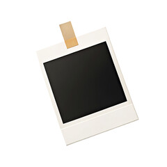 Blank photo frame with vintage tape on dark black background for creative design concept
