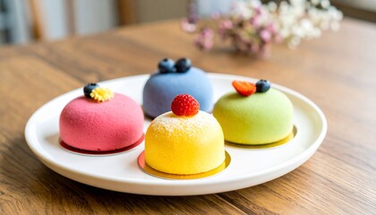 Colorful Gourmet Pastries Artfully Presented on a Plate, Ready to Enjoy and Savor