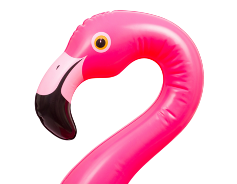 Close-Up Pink Plastic Flamingo Lawn Ornament, Isolated on Transparent Background
