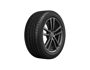 Single Car Tire with Detailed Tread Pattern, Isolated on White Background