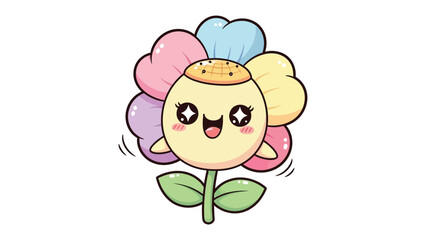 Cute Flower Cartoon Character: An adorable flower character, radiating positivity, with its bright colors and charming design, brings a touch of playfulness and joy.