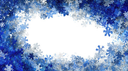 Winter snowflake border with blue and white tones, creating a festive holiday frame isolated on transparent background