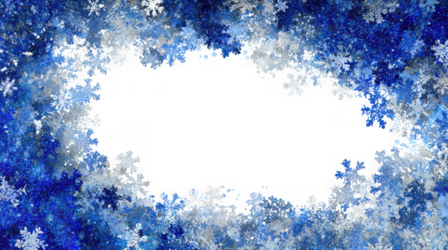 Winter snowflake border with blue and white tones, creating a festive holiday frame isolated on transparent background
