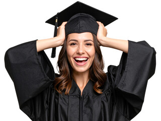 Graduate Laughing with Hands on Head and Cap Tilted, Cheerful Moment