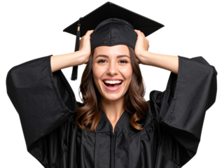 Graduate Laughing with Hands on Head and Cap Tilted, Cheerful Moment