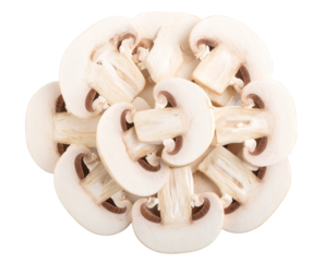 Top View of Fresh Sliced Mushrooms in Circular Arrangement, Transparent Background